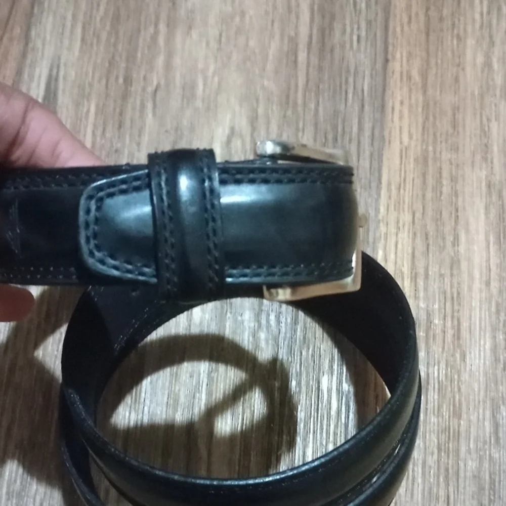 Men's Dockers Black Genuine Leather Belt With Silver Buckle Classic Vintage